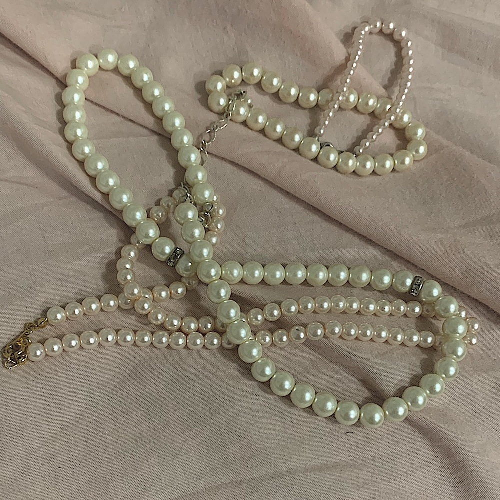 pearl necklace sets bundle necklace & bracelet sets diamonds & Pearl pink white